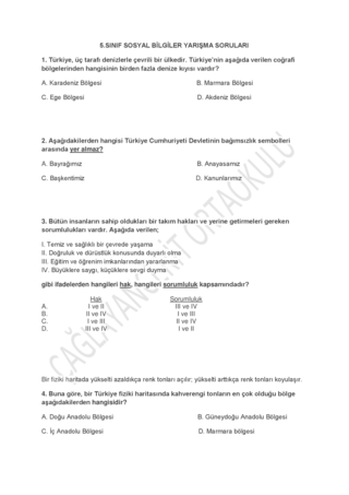 bilgi yarismasi sorulari